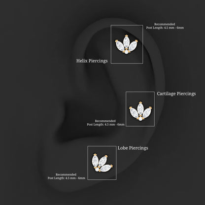 Marquise Diamond Lotus Flower Earring for Helix Piercing