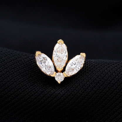 Marquise Diamond Lotus Flower Earring for Helix Piercing