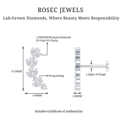 Nature Inspired Diamond Leaf Crawler Helix Earring