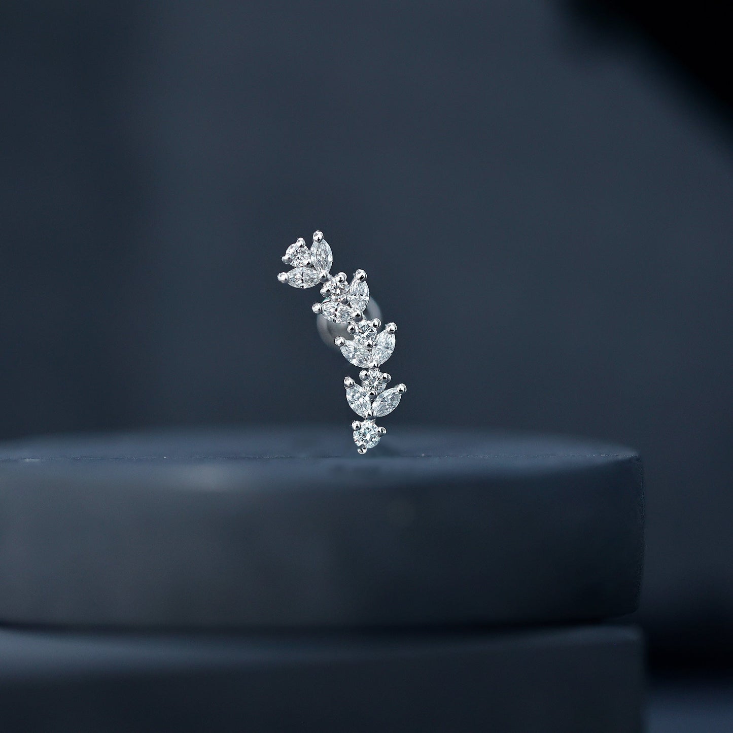 Nature Inspired Diamond Leaf Crawler Helix Earring