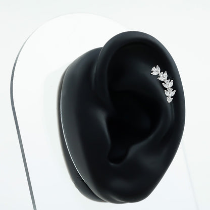 Nature Inspired Diamond Leaf Crawler Helix Earring