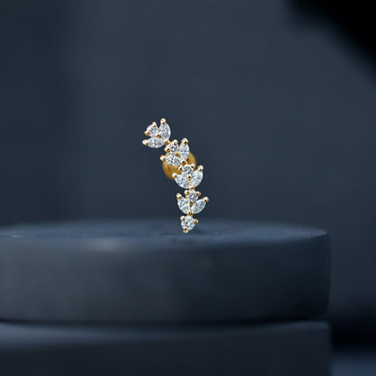 Nature Inspired Diamond Leaf Crawler Helix Earring