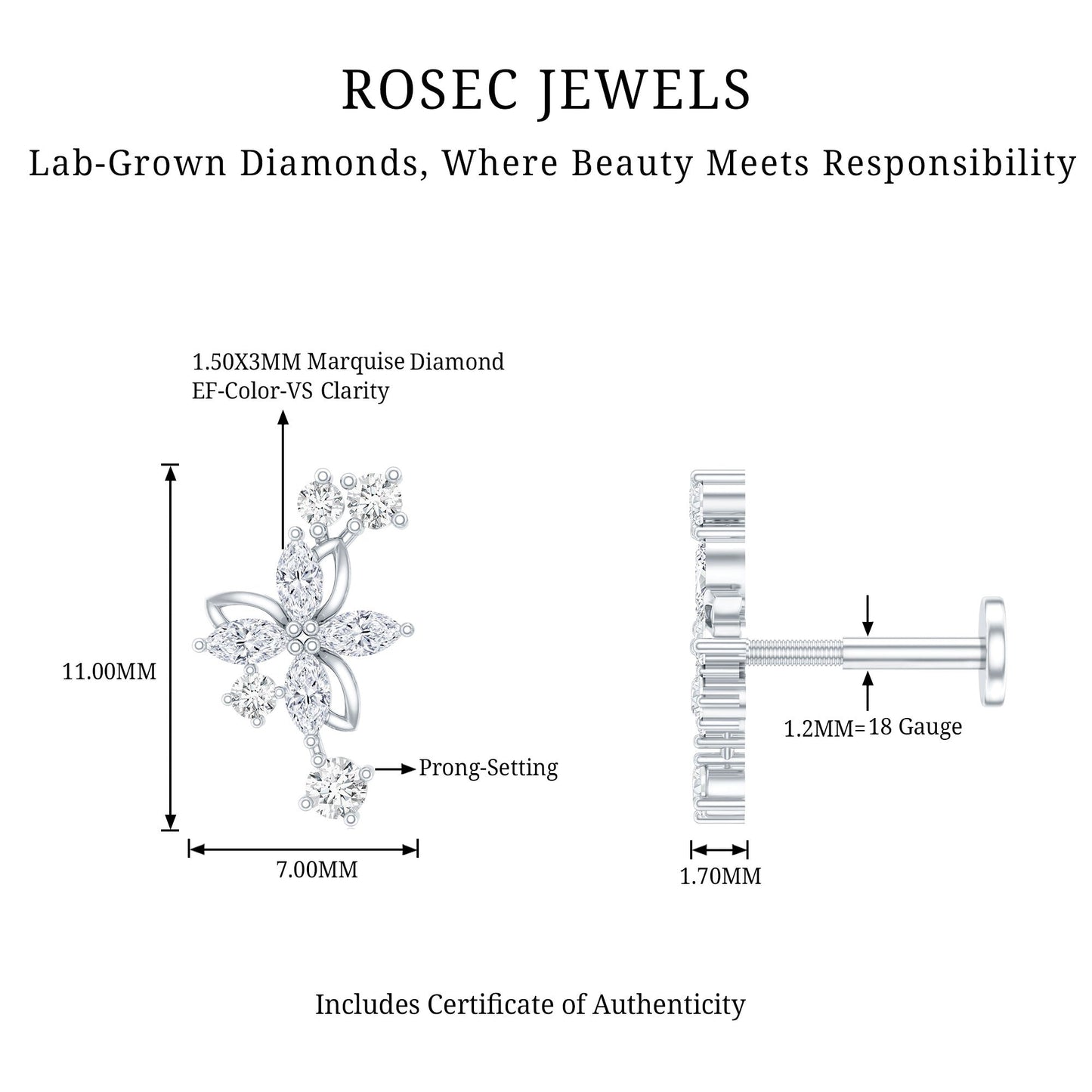 Diamond Flower Crawler Earring