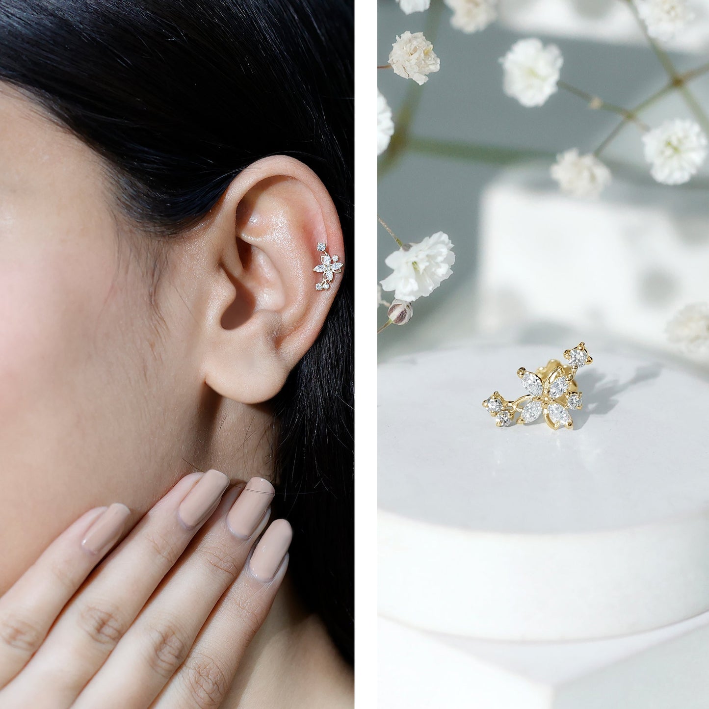 Diamond Flower Crawler Earring