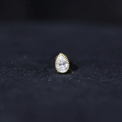 Solitaire Diamond Teardrop Stud Earring for Helix Piercing