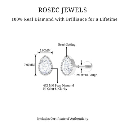 Solitaire Diamond Teardrop Stud Earring for Helix Piercing