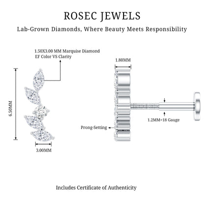 Marquise Shape Diamond Leaf Crawler Helix Earring