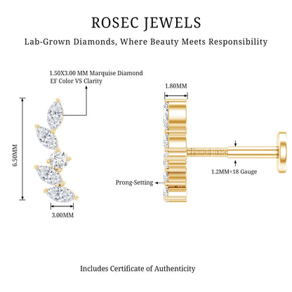 Marquise Shape Diamond Leaf Crawler Helix Earring