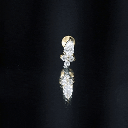 Pear and Round Diamond Earring for Helix Piercing