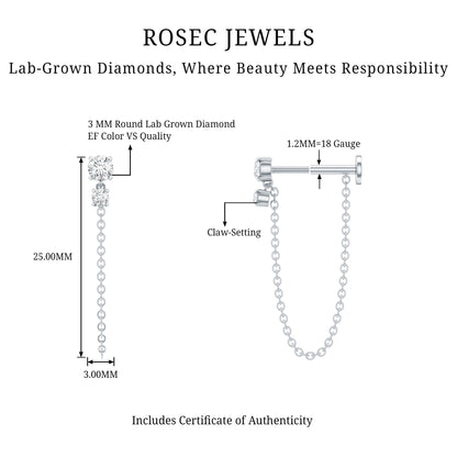 Certified Diamond Chain Drop Earring for Helix Piercing