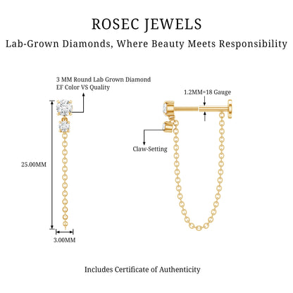 Certified Diamond Chain Drop Earring for Helix Piercing