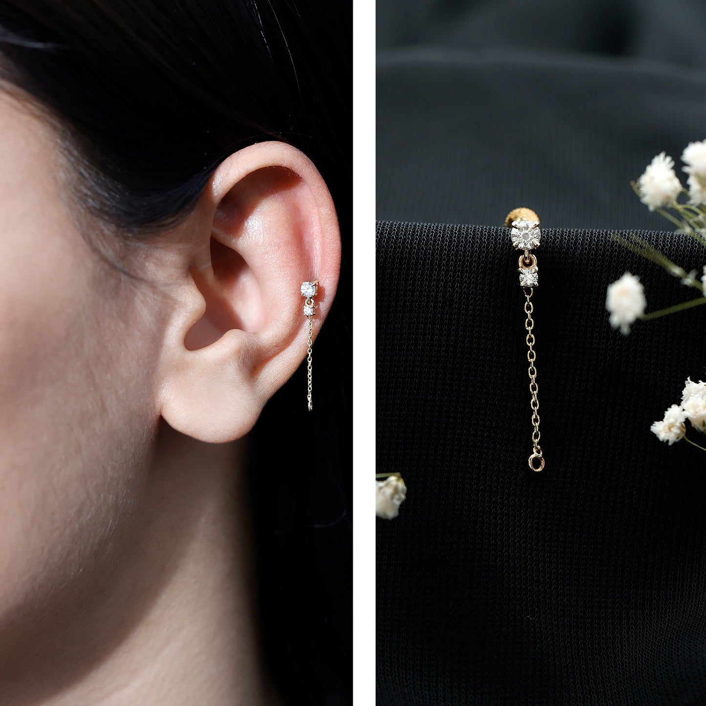 Certified Diamond Chain Drop Earring for Helix Piercing