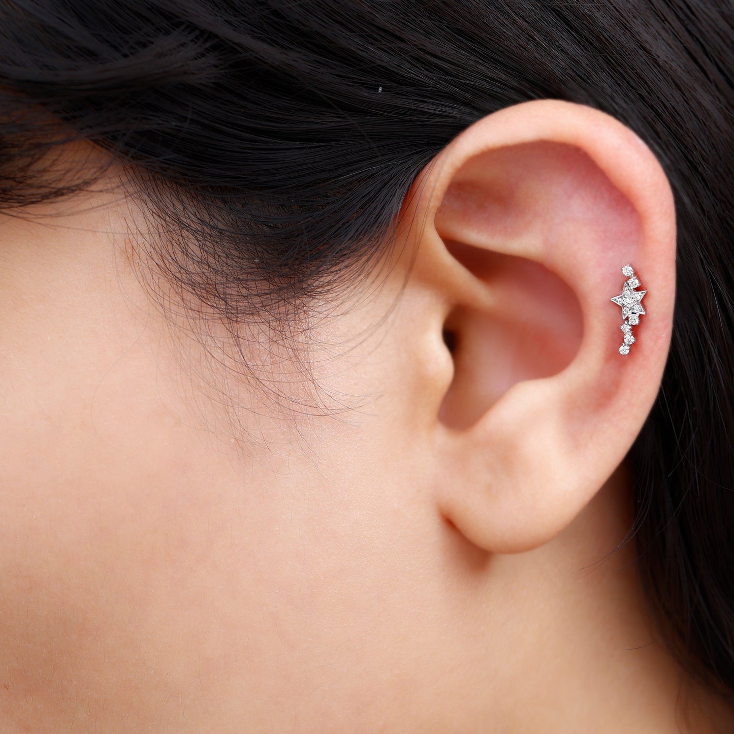 Certified Diamond Star Crawler Earring for Helix Piercing