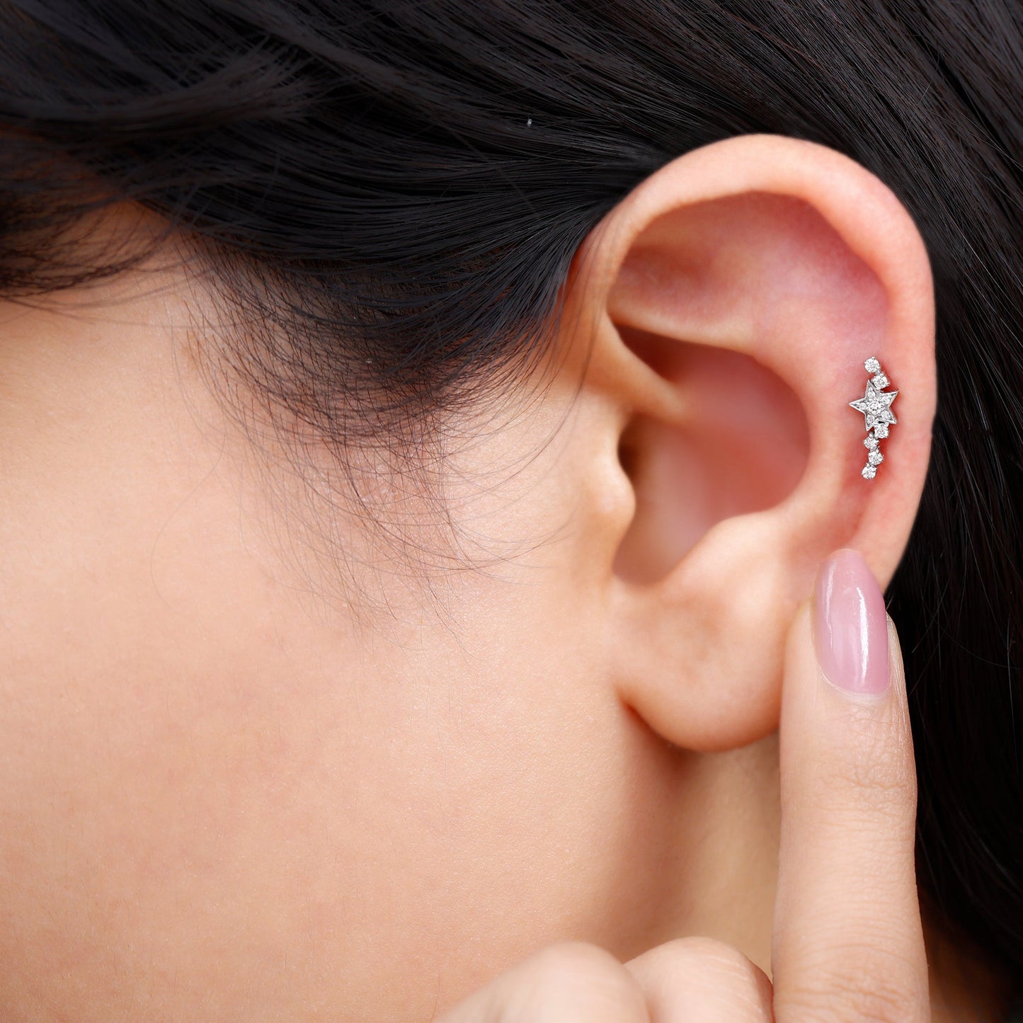 Certified Diamond Star Crawler Earring for Helix Piercing