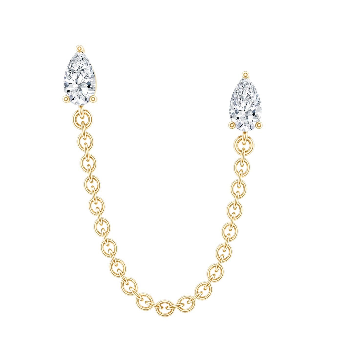 Pear Moissanite Double Piercing Earring with Dangling Chain
