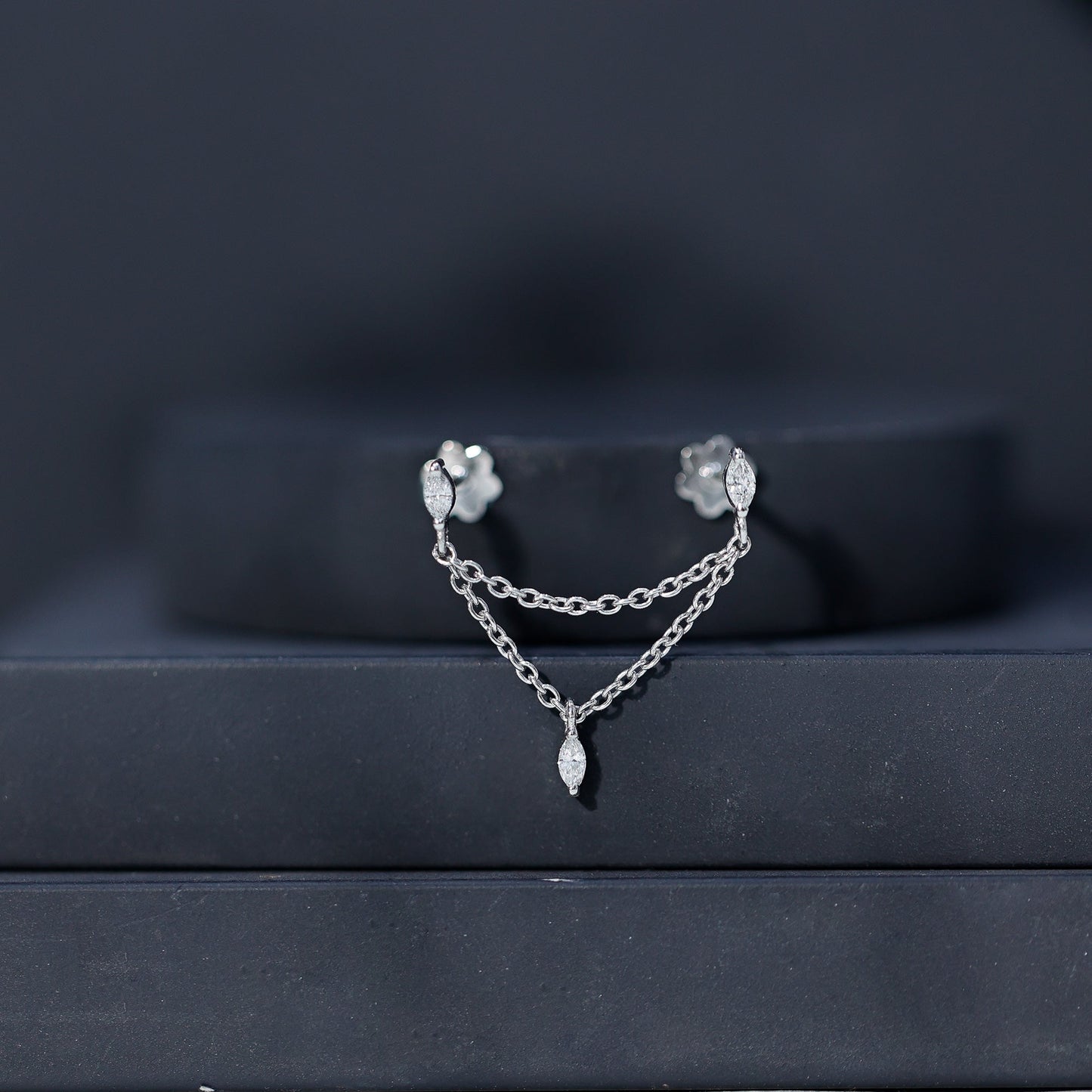 Marquise Moissanite Double Chain Earring for Women
