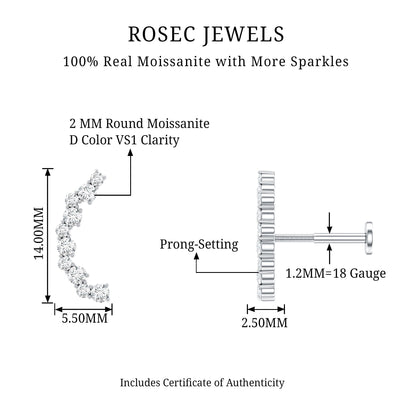 Round Cut Moissanite Ear Crawler Earring for Helix Piercing