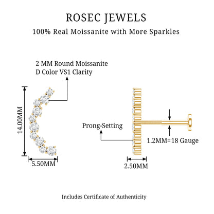 Round Cut Moissanite Ear Crawler Earring for Helix Piercing