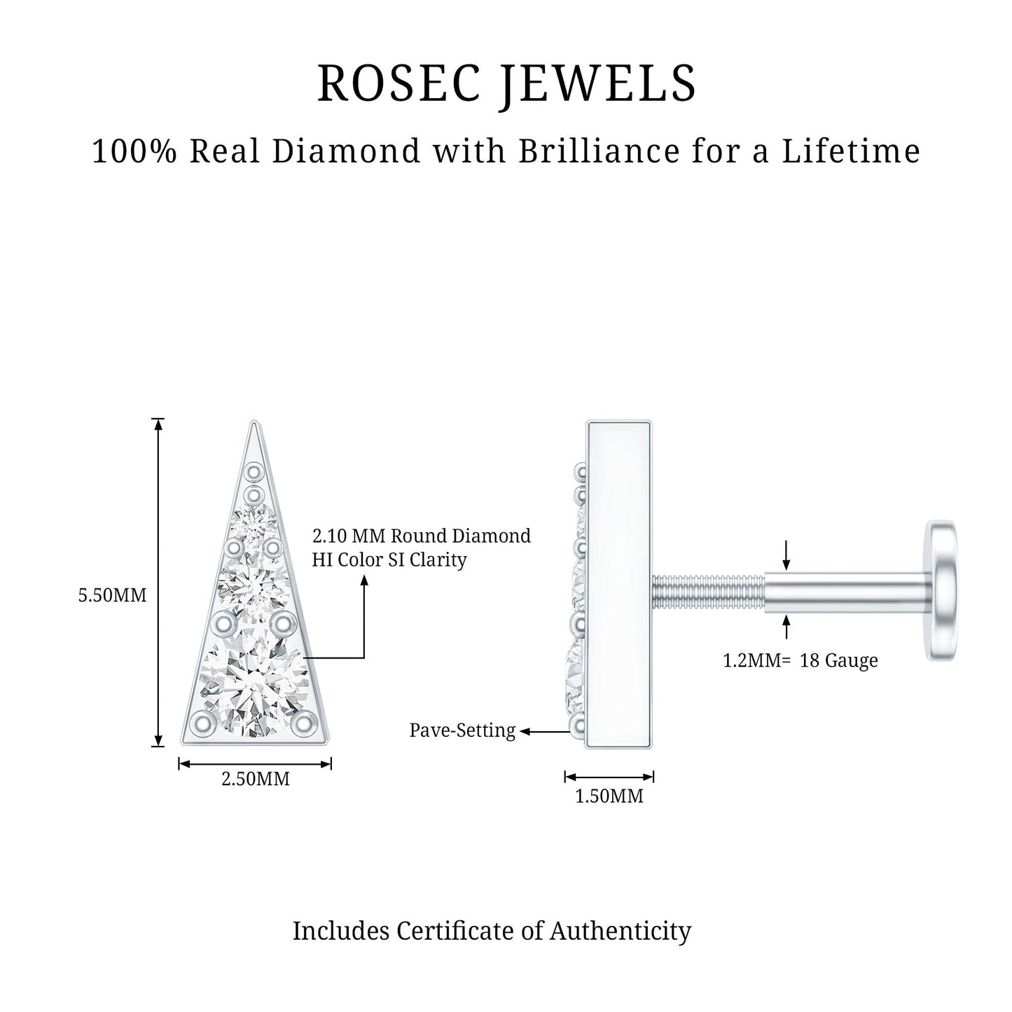 Dainty Diamond Triangle Tragus Earring