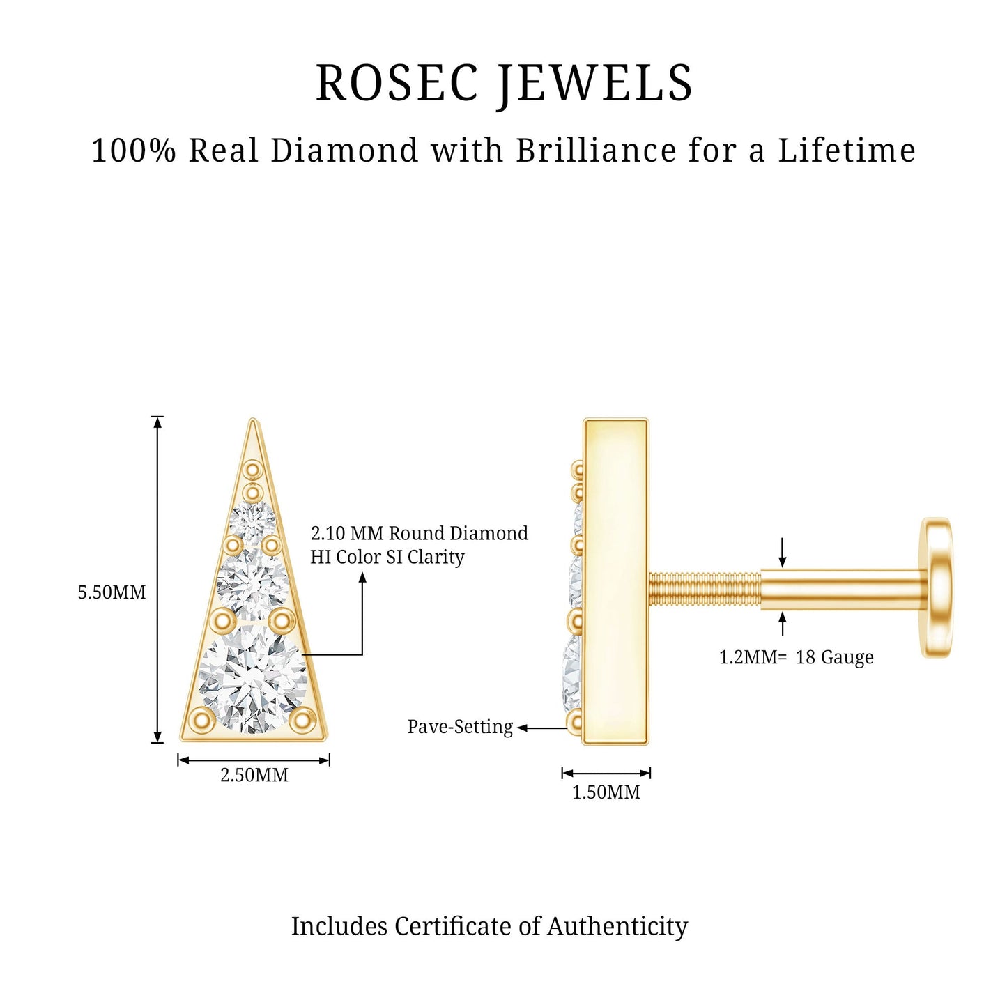 Dainty Diamond Triangle Tragus Earring