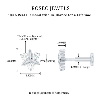Brilliant Cut Diamond Floral Earring for Conch Piercing