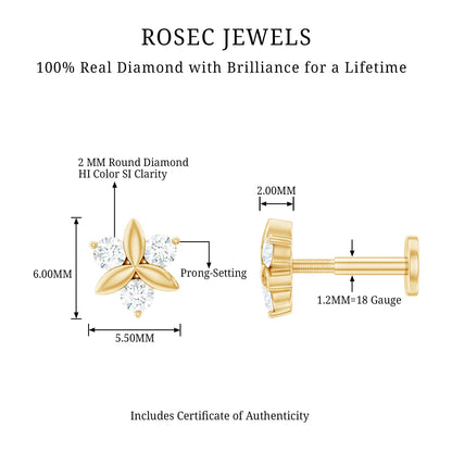 Brilliant Cut Diamond Floral Earring for Conch Piercing