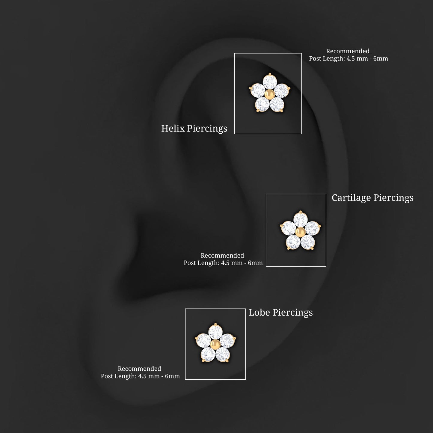 Minimalist Diamond Flower Tragus Earring with Flat Back