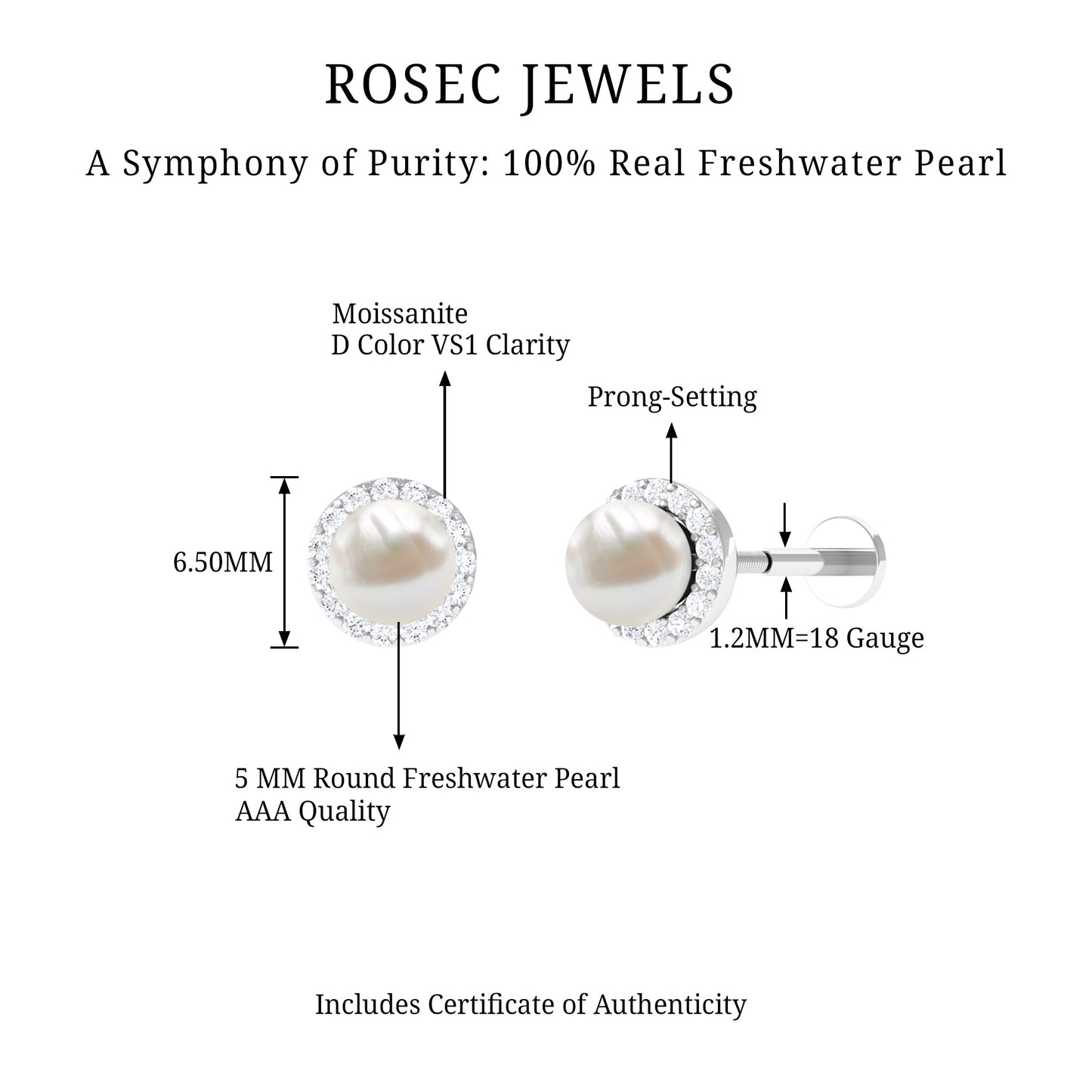 2 Carat Freshwater Pearl and Diamond Halo Cartilage Earring