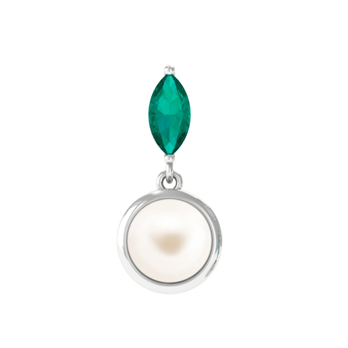 2 Carat Freshwater Pearl and Emerald Drop Earring for Helix Piercing
