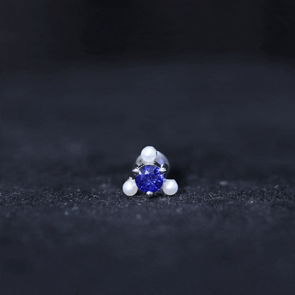Blue Sapphire and Freshwater Pearl Cartilage Earring