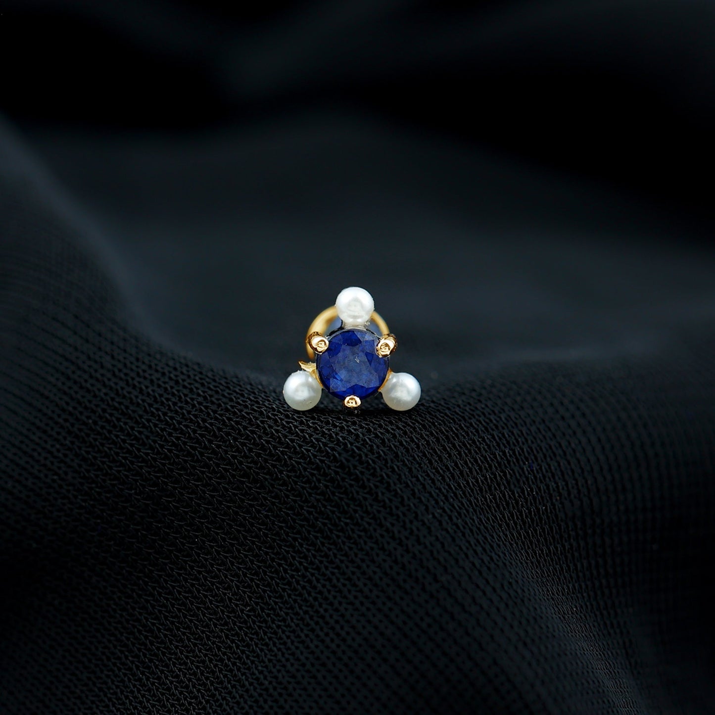Blue Sapphire and Freshwater Pearl Cartilage Earring