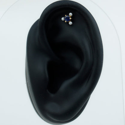 Blue Sapphire and Freshwater Pearl Cartilage Earring