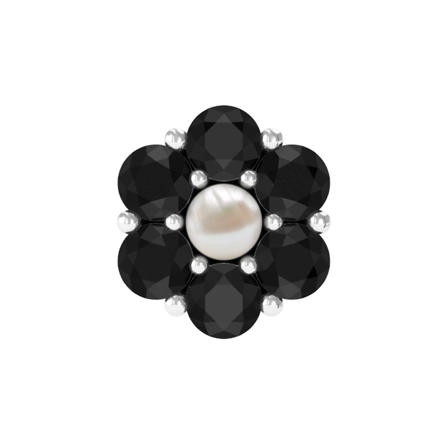 Tiny Black Onyx and Freshwater Pearl Flower Conch Earring