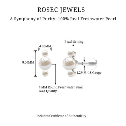 Round Freshwater Pearl Three Stone Cartilage Earring