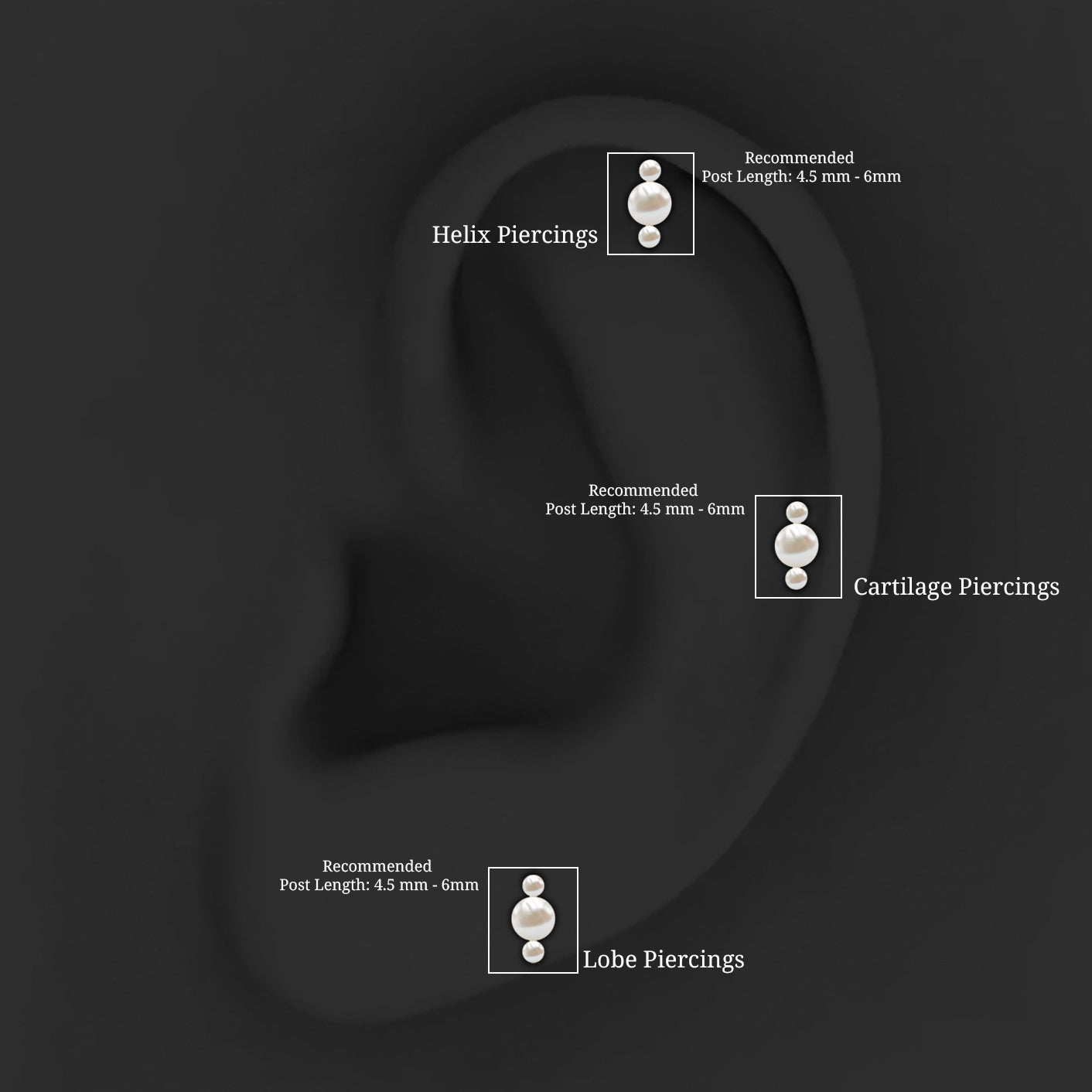 Round Freshwater Pearl Three Stone Cartilage Earring