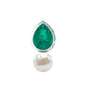 Pear Cut Green Emerald and Freshwater Pearl Tragus Earring