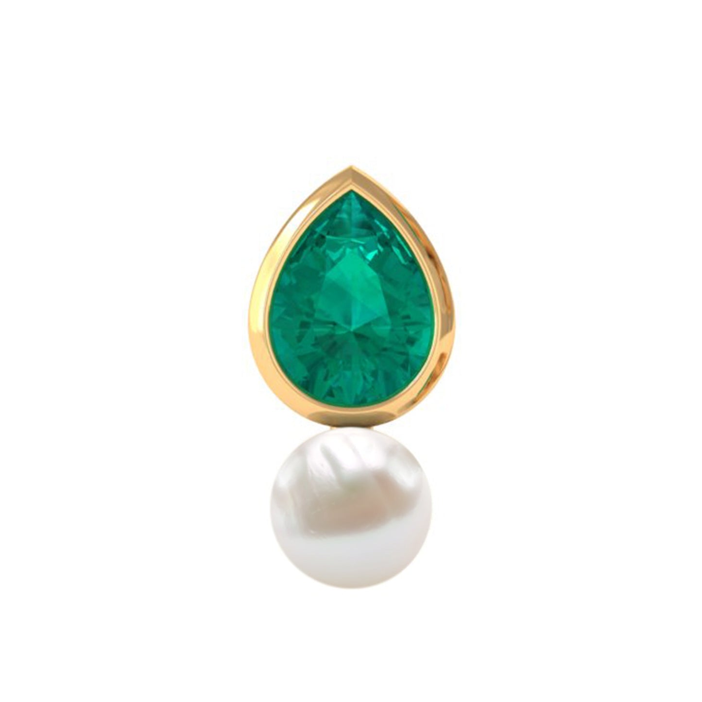 Pear Cut Green Emerald and Freshwater Pearl Tragus Earring