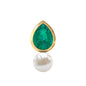Pear Cut Green Emerald and Freshwater Pearl Tragus Earring