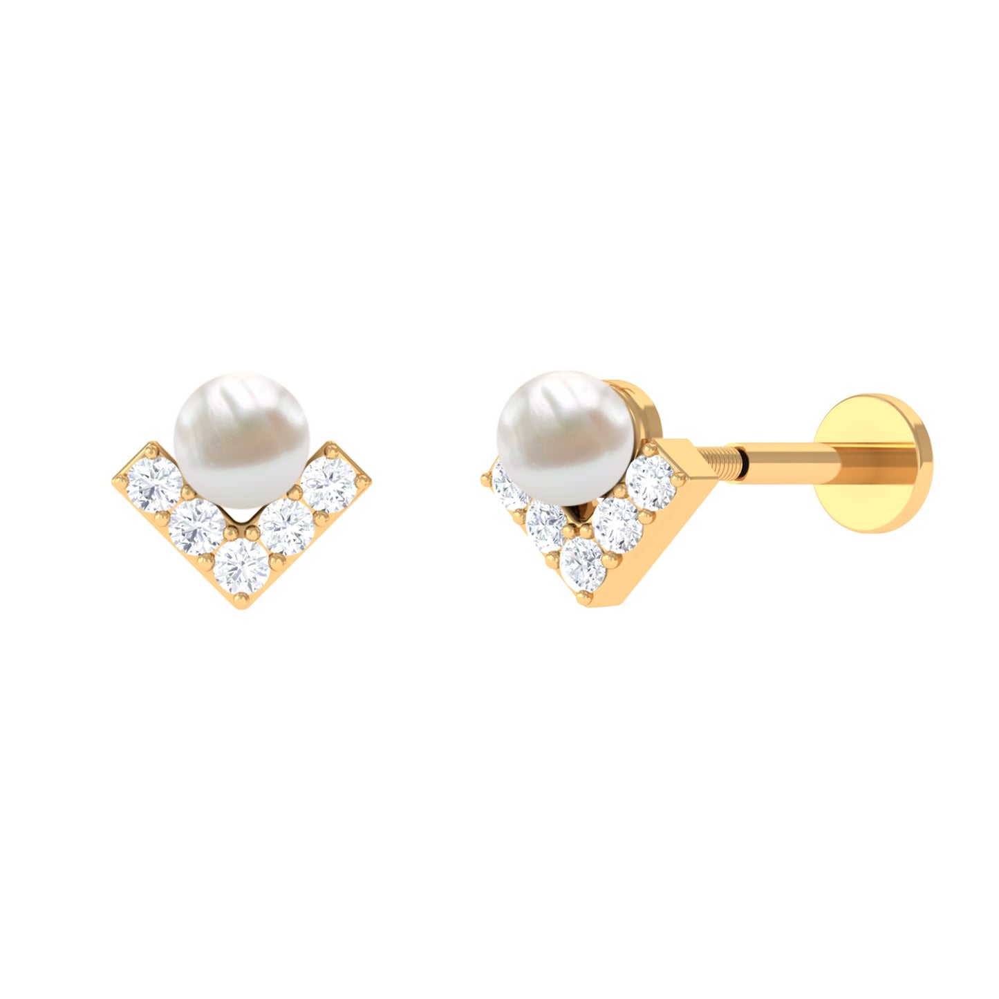 Unique Freshwater Pearl Tragus Earring with Diamond