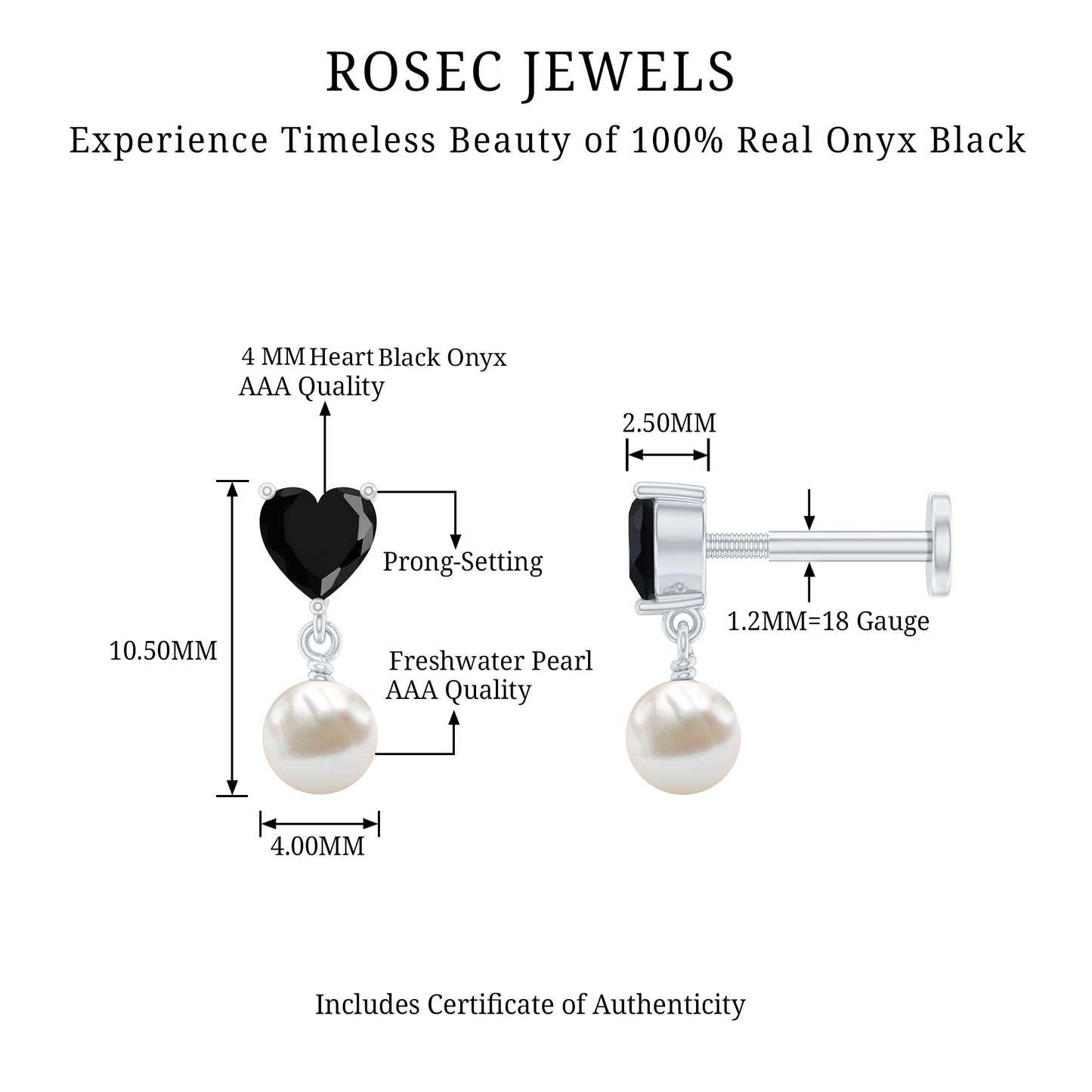Real Black Onyx and Freshwater Pearl Helix Drop Earring