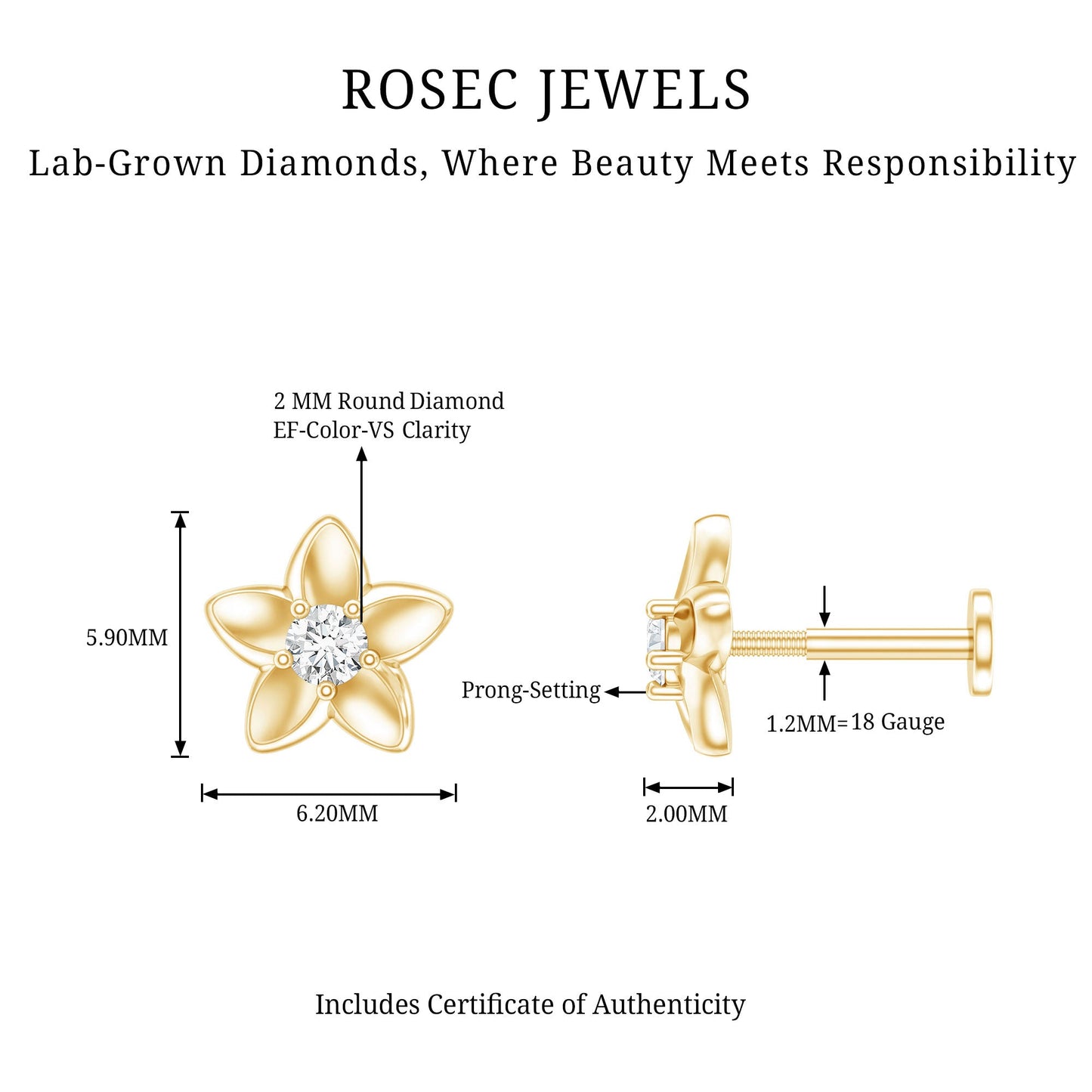 Nature Inspired Diamond Earring for Conch Piercing