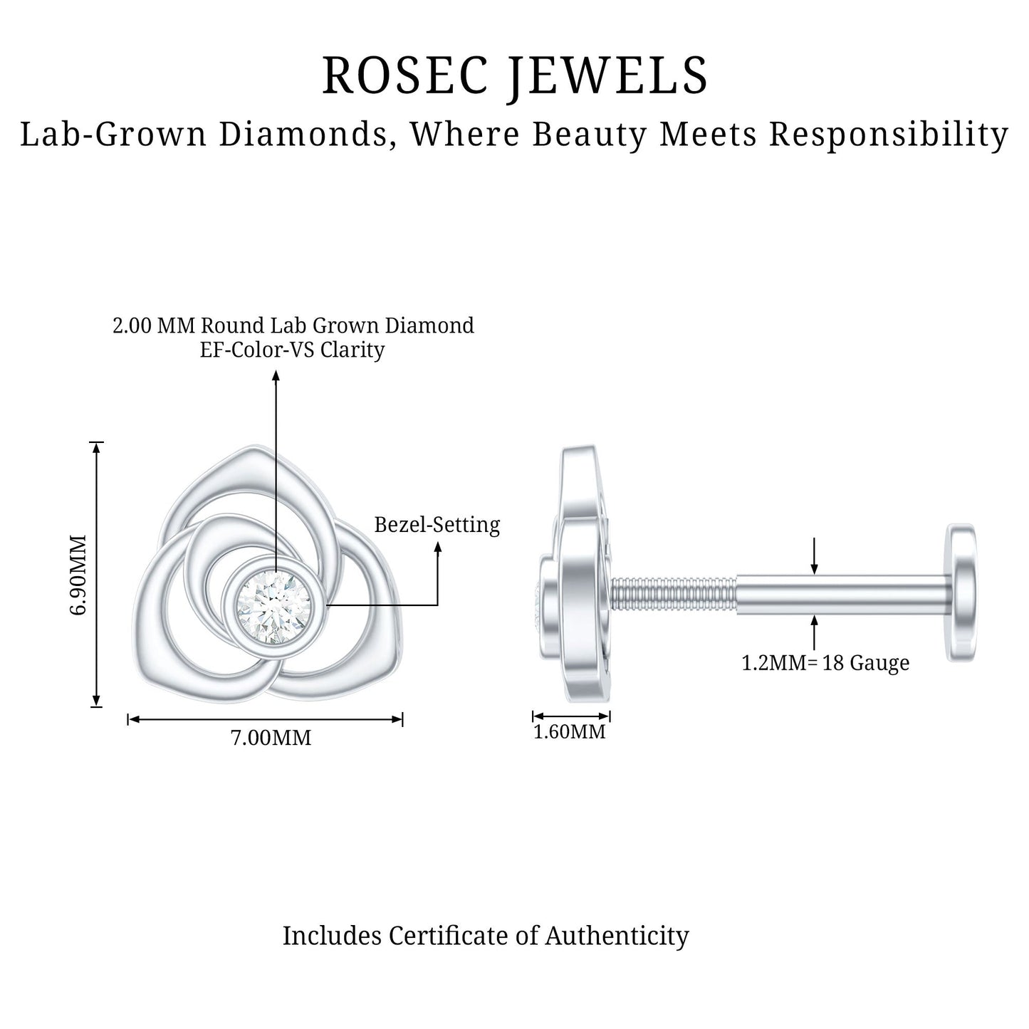 Nature Inspired Diamond Floral Earring for Cartilage Piercing