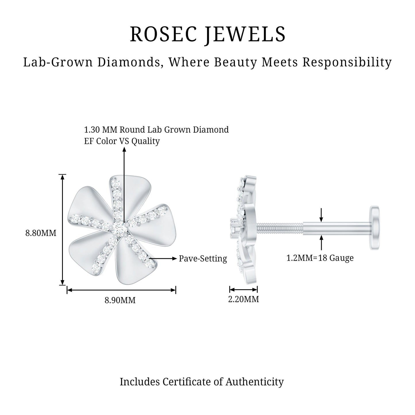 Modern Diamond Flower Earring for Helix Piercing
