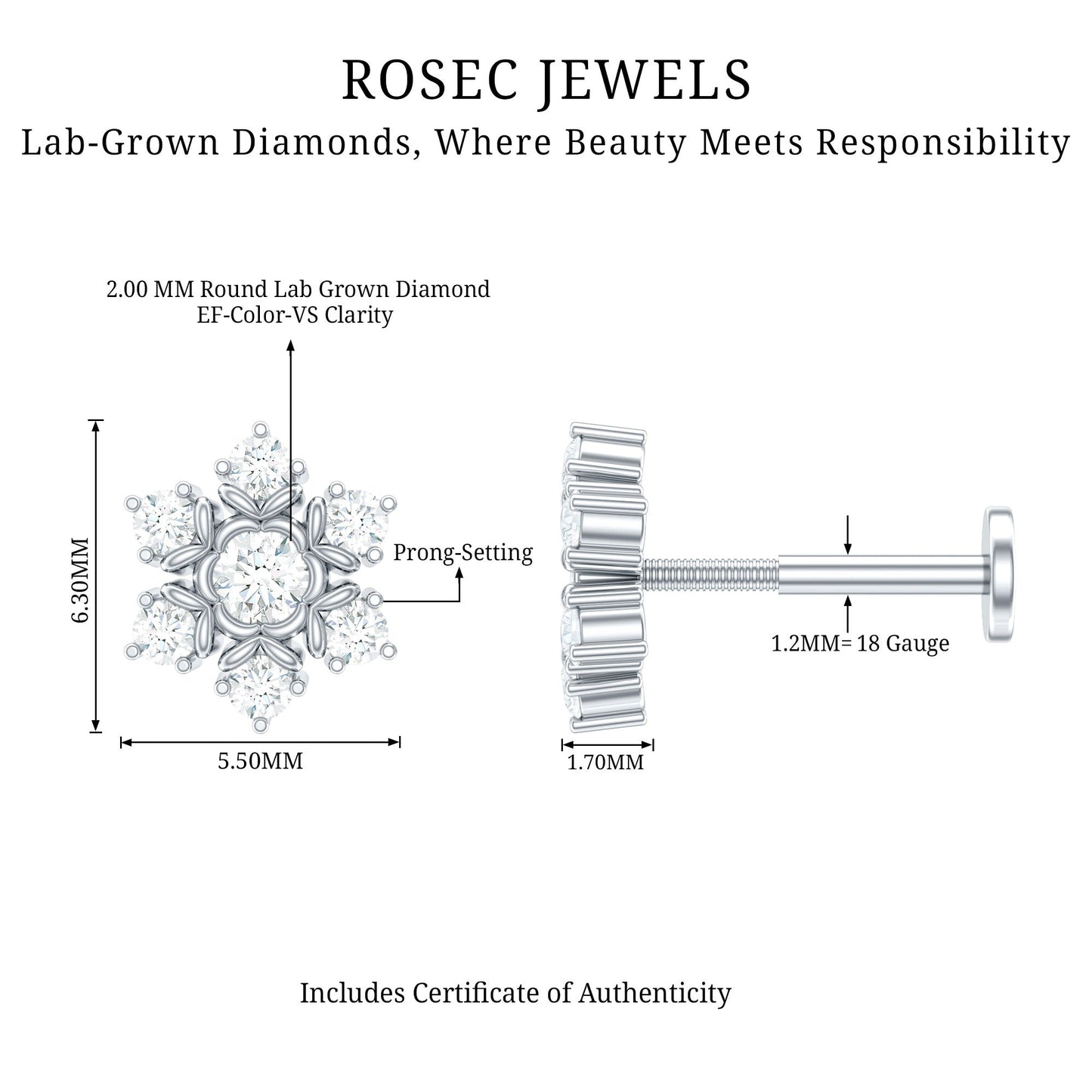 Nature Inspired Diamond Flower Earring for Helix Piercing
