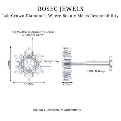 Nature Inspired Diamond Flower Earring for Helix Piercing
