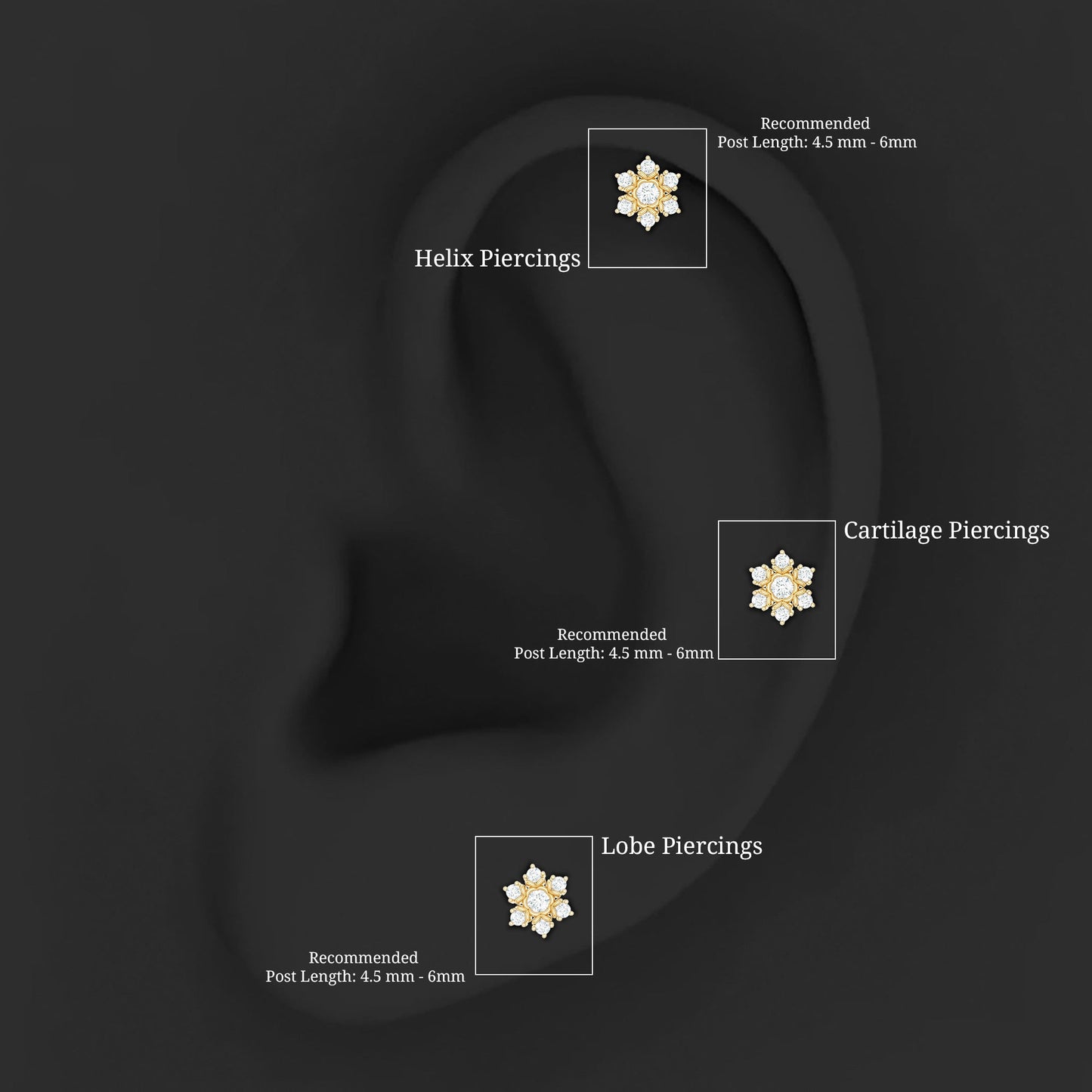 Nature Inspired Diamond Flower Earring for Helix Piercing