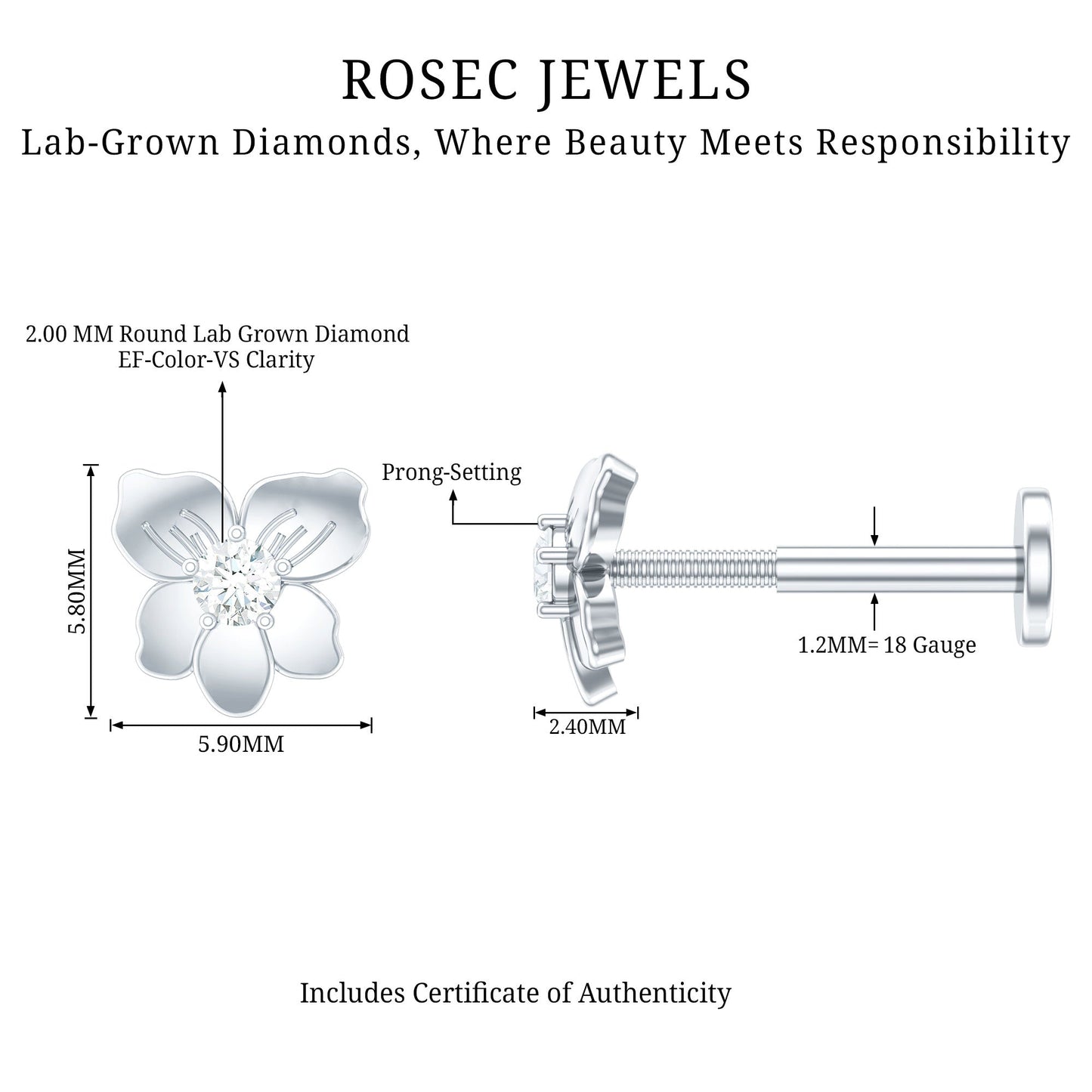 Nature Inspired Diamond Floral Helix Earring