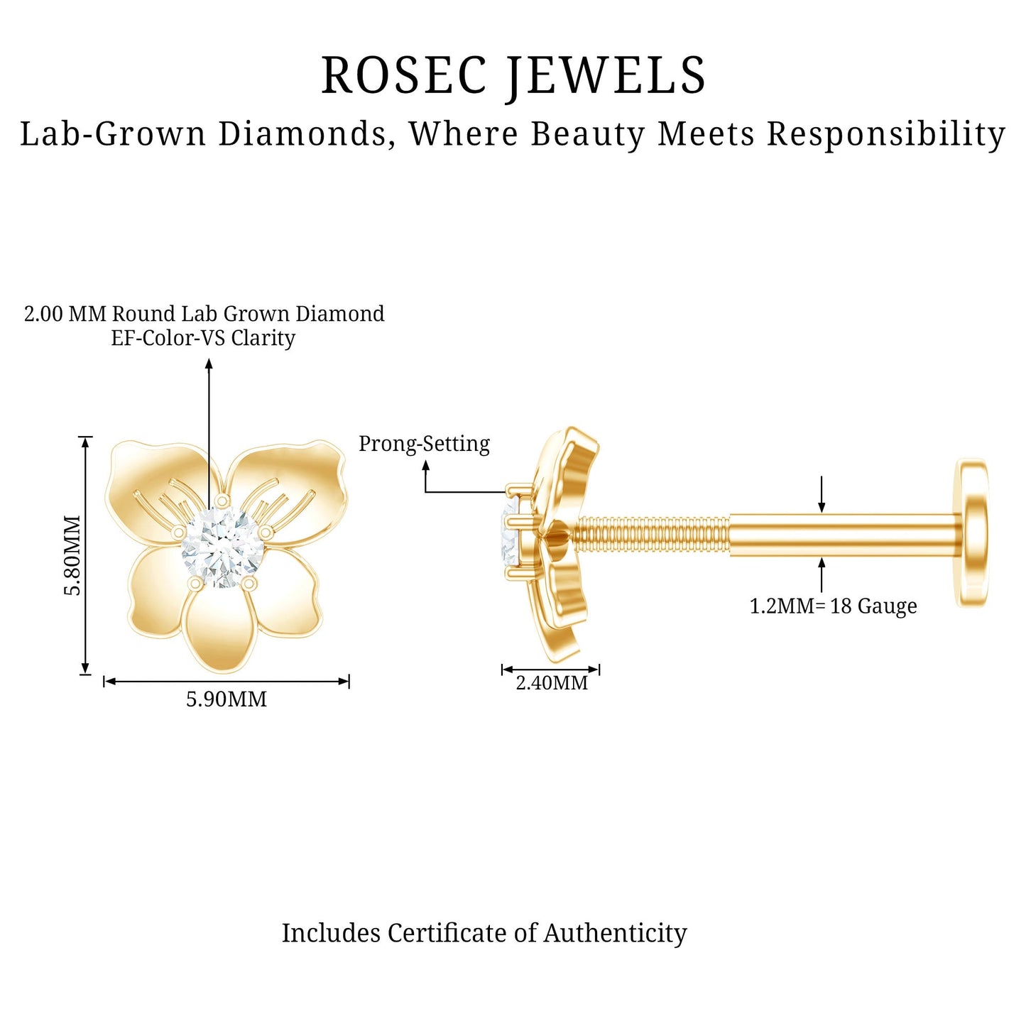 Nature Inspired Diamond Floral Helix Earring