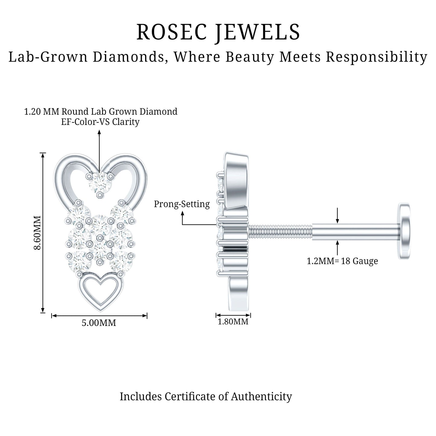 Diamond Heart Cartilage Earring
