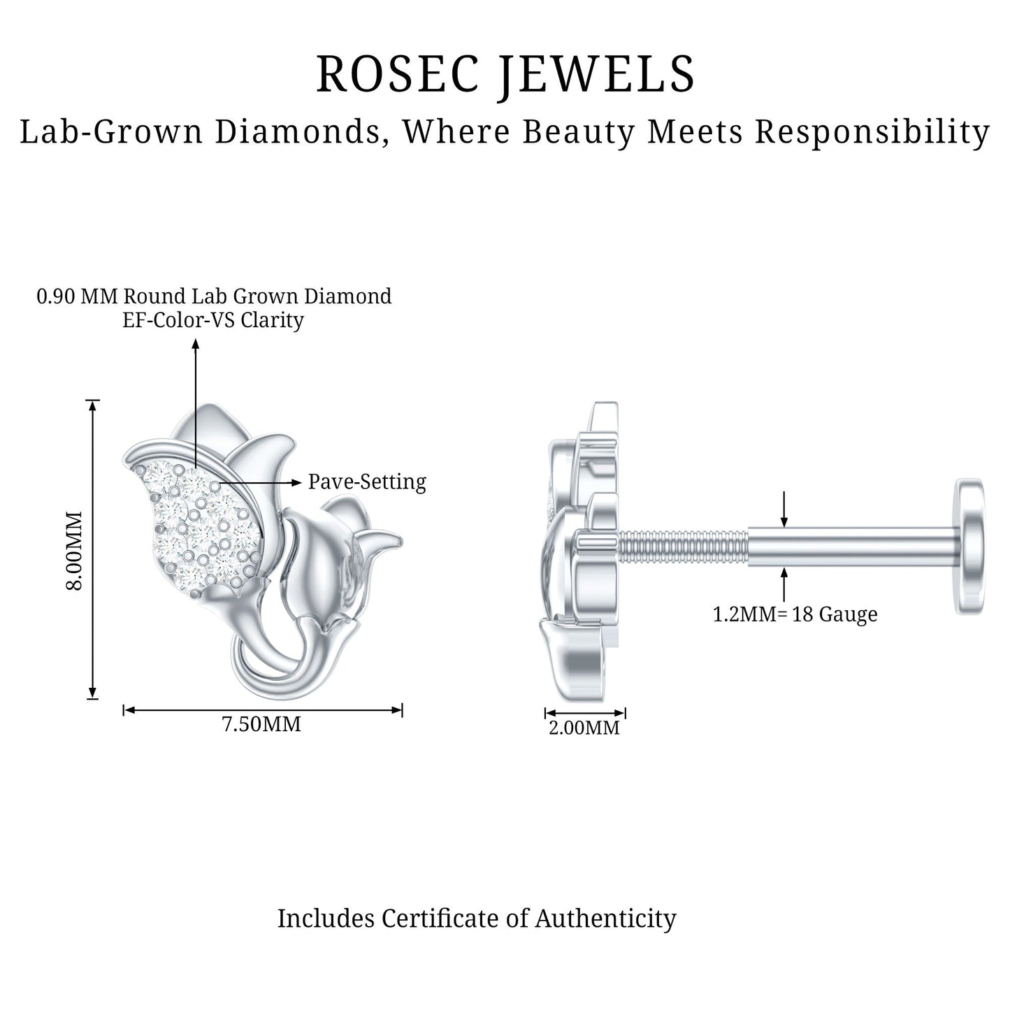 Diamond Floral Earring for Helix Piercing